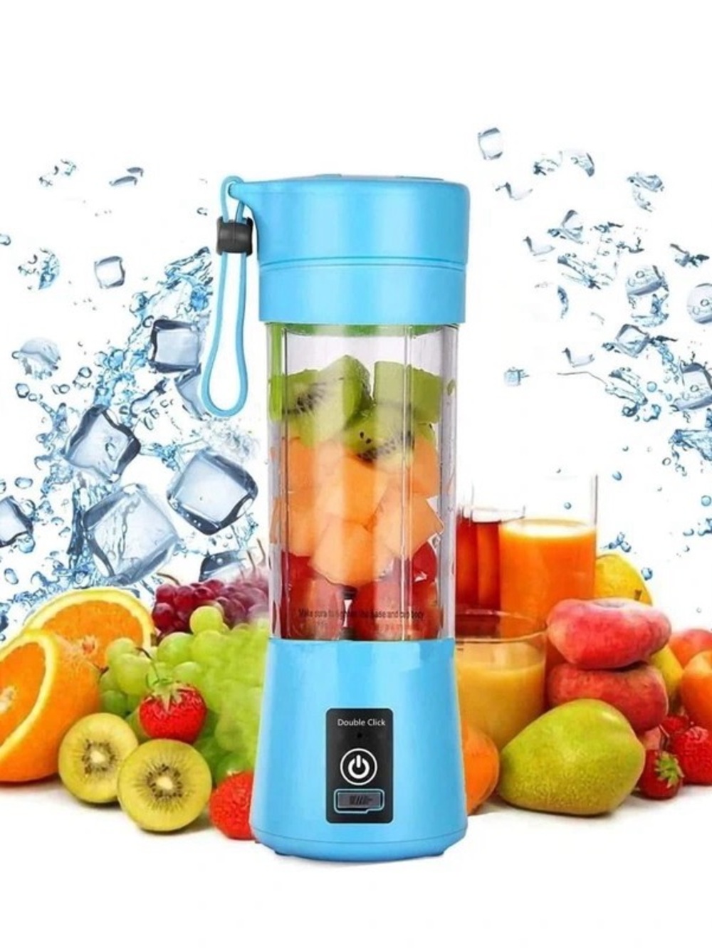 Portable Personal Blender Bottle in Light Blue - Cordless Fruit Juicer
